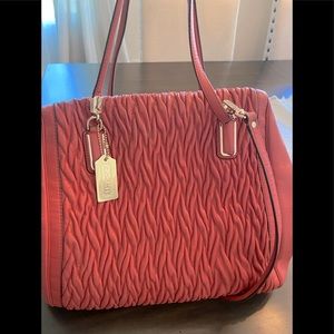 Beautiful Coral Leather Coach Handbag
